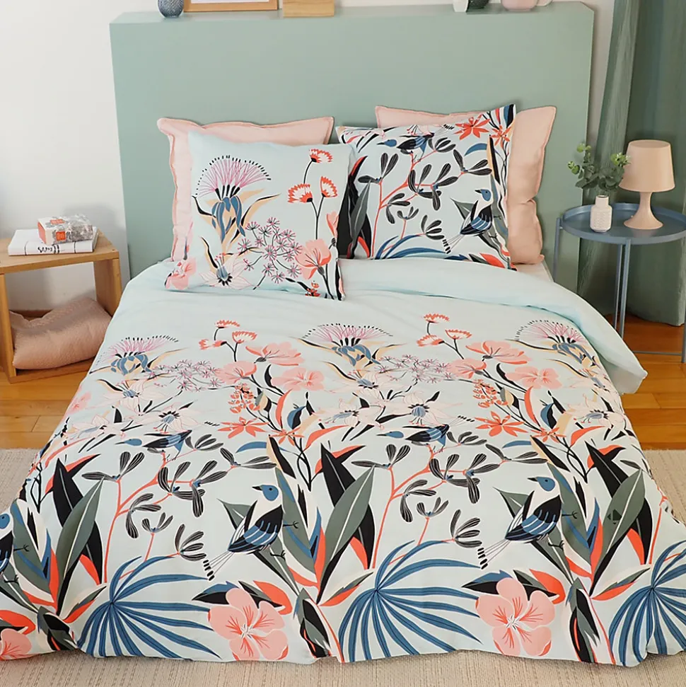 Parure de lit 260x240 cm Satin de coton PAYA Bleu 3 pièces