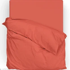 Parure de lit 260x240 cm satin de coton SAPRI rouge sienne 3 pièces