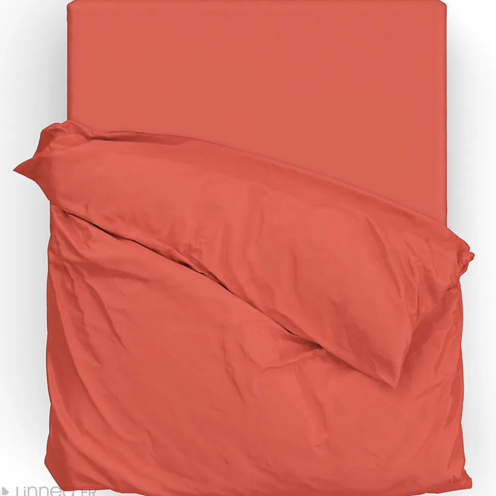 Parure de lit 260x240 cm satin de coton SAPRI rouge sienne 3 pièces