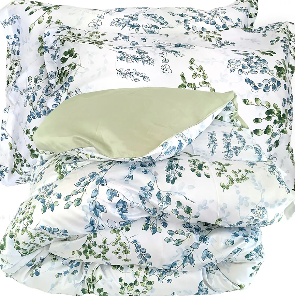 Parure de lit 300x240 cm satin de coton ANGÈLE vert tilleul 3 pièces taies 50x70 cm