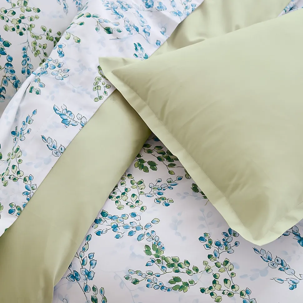 Parure de lit 300x240 cm satin de coton ANGÈLE vert tilleul 3 pièces taies 50x70 cm