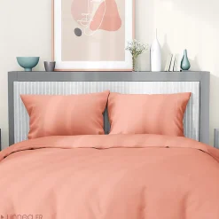 Parure de lit 240x220 cm satin de coton SAPRI rose thé 3 pièces