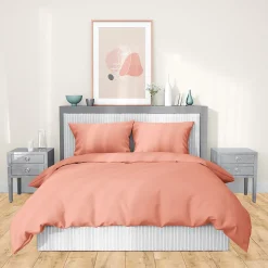 Parure de lit 240x220 cm satin de coton SAPRI rose thé 3 pièces