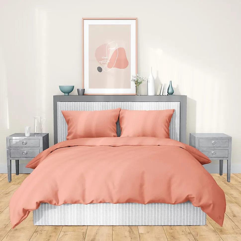 Parure de lit 240x220 cm satin de coton SAPRI rose thé 3 pièces