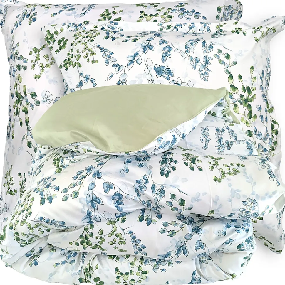 Parure de lit 240x220 cm satin de coton ANGÈLE vert tilleul 3 pièces