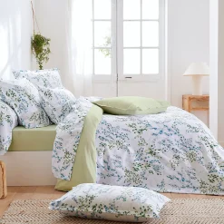 Parure de lit 240x220 cm satin de coton ANGÈLE vert tilleul 3 pièces