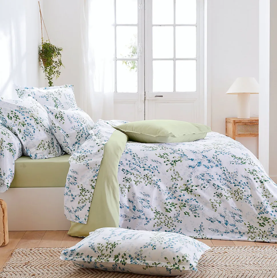Parure de lit 240x220 cm satin de coton ANGÈLE vert tilleul 3 pièces