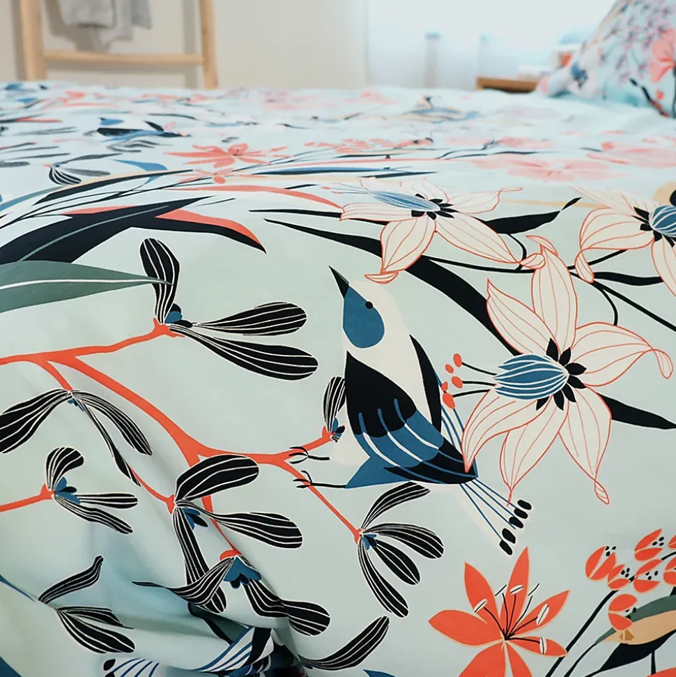 Parure de lit 240x220 cm Satin de coton PAYA Bleu 3 pièces