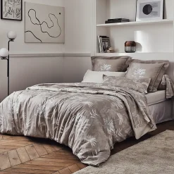 Parure de lit 240x220 cm satin de coton CAYENNE beige Ficelle 3 pièces