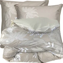 Parure de lit 240x220 cm satin de coton CAYENNE beige Ficelle 3 pièces