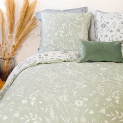 Parure de lit 240x220 cm Satin de coton SUSIE Vert 3 pièces