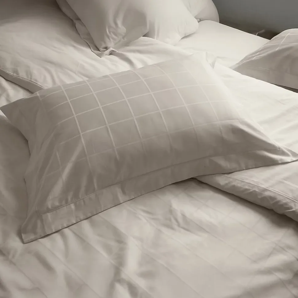 Parure de lit 280x240 cm set 50x70 satin CONCERTO carreaux beige Lin