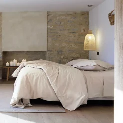 Parure de lit 280x240 cm set 65x65 cm percale MANOIR beige Lin