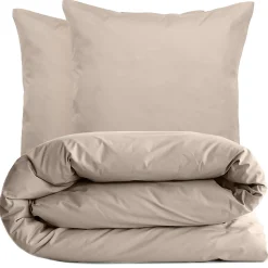 Parure de lit 280x240 cm set 65x65 cm percale MANOIR beige Lin