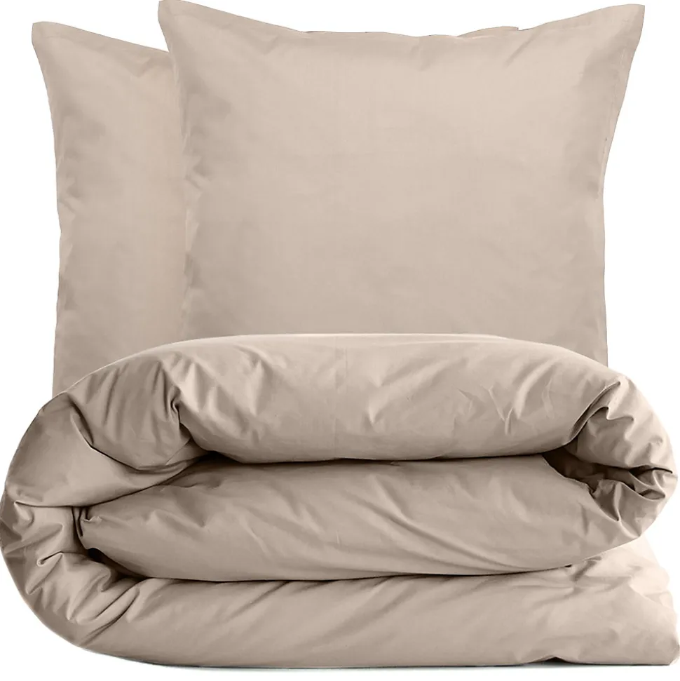 Parure de lit 280x240 cm set 65x65 cm percale MANOIR beige Lin