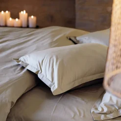 Parure de lit 280x240 cm set 65x65 cm percale MANOIR beige Lin