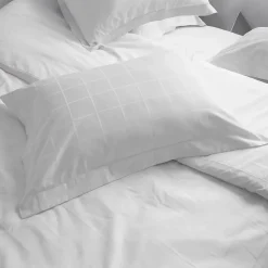 Parure de lit 280x240 cm set 50x70 satin CONCERTO carreaux blanc Neige