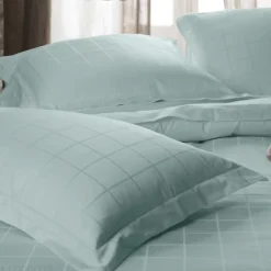 Parure de lit 280x240 cm set 65x65 satin CONCERTO rayures vert Lichen