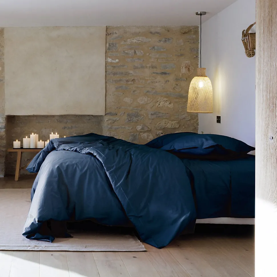 Parure de lit 260x240 cm set 50x70 cm percale MANOIR bleu Marine
