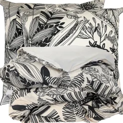 Parure de lit 140x200 cm taie 65x65 cm percale de coton ALBA beige/noir 2 pièces