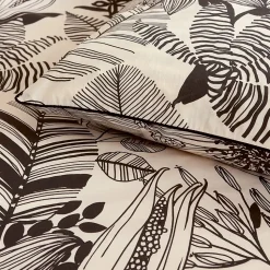 Parure de lit 240x220 cm taies 50x70 cm percale de coton ALBA beige/noir 3 pièces