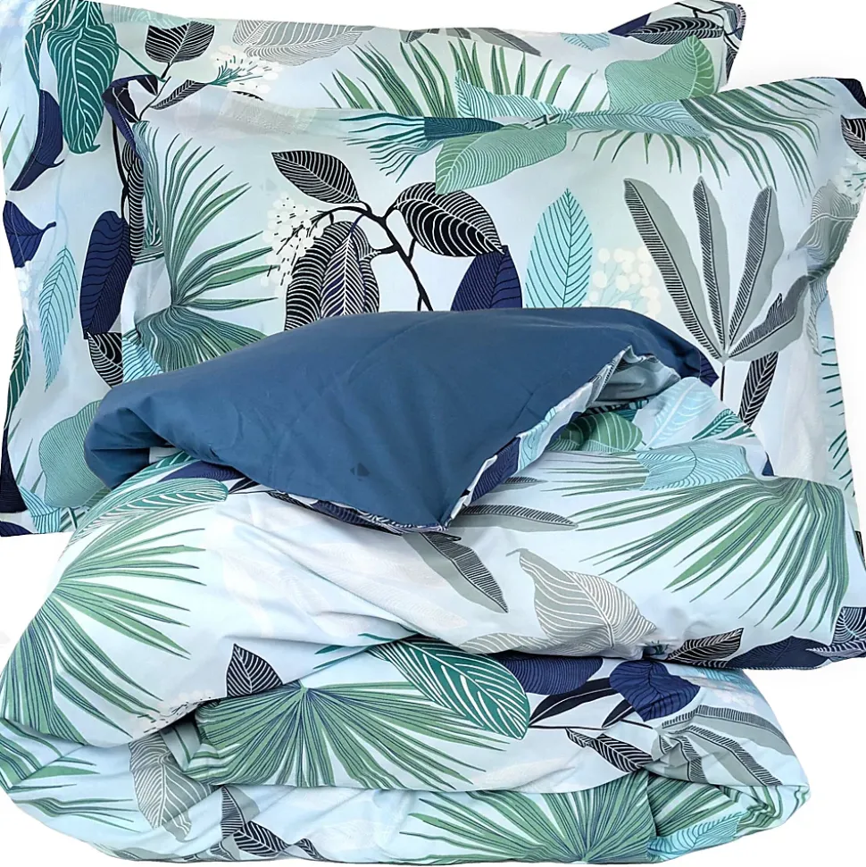 Parure de lit 260x240 cm taies 50x70 cm percale de coton MOOREA PACIFIC bleu/vert 3 pièces