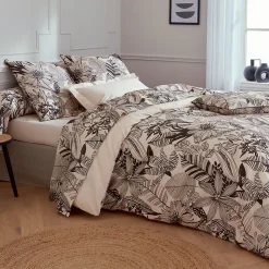 Parure de lit 200x200 cm taies 50x70 cm percale de coton ALBA beige/noir 3 pièces