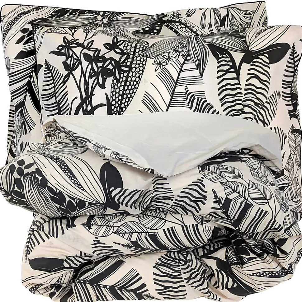 Parure de lit 200x200 cm taies 50x70 cm percale de coton ALBA beige/noir 3 pièces