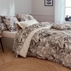 Parure de lit 260x240 cm taies 50x70 cm percale de coton ALBA beige/noir 3 pièces