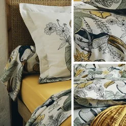 Parure de lit 260x240 cm 50x70 cm coton TOCO vert 3 pièces