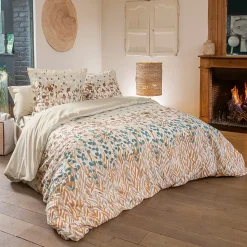 Parure de lit 280x240 cm 65x65 cm coton ÉVASION pêche 3 pièces