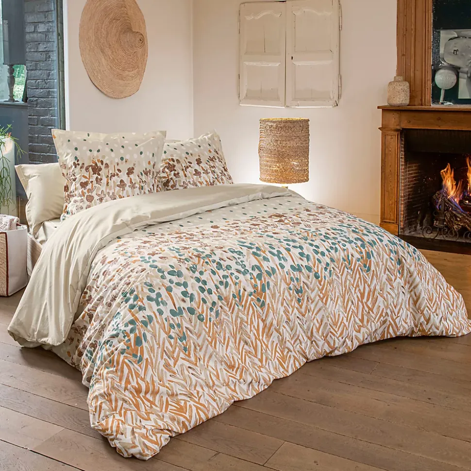 Parure de lit 280x240 cm 65x65 cm coton ÉVASION pêche 3 pièces