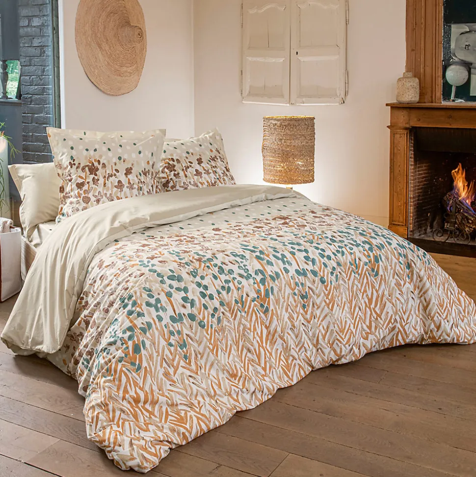 Parure de lit 200x200 cm 65x65 cm coton ÉVASION pêche 3 pièces