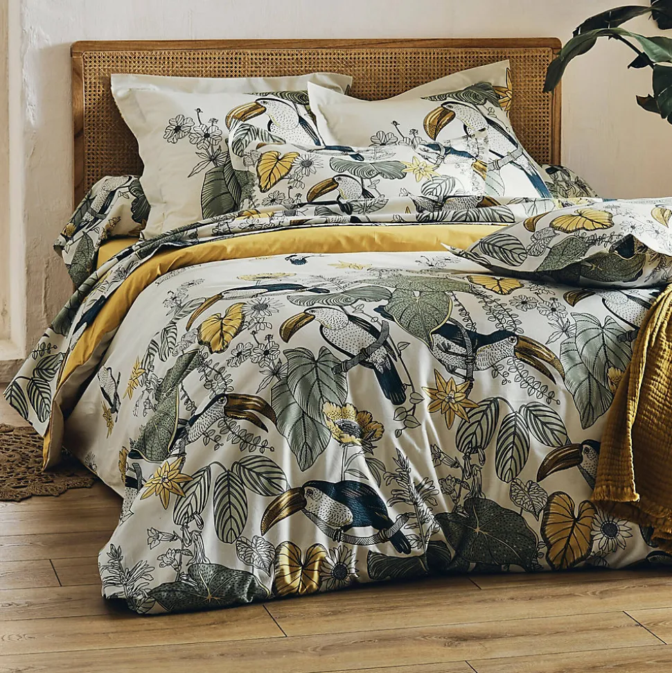 Parure de lit 200x200 cm 65x65 cm coton TOCO vert 3 pièces