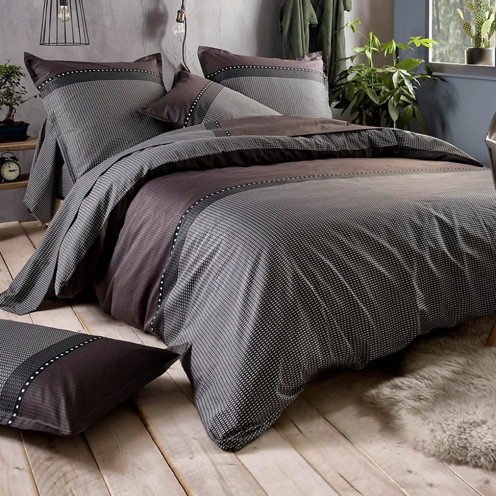 Parure de lit 200x200 cm 50x70 cm en satin de coton ENZO noir