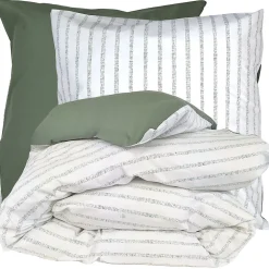 Parure de lit 260x240 cm 65x65 cm percale coton GABY vert Kaki 3 pièces