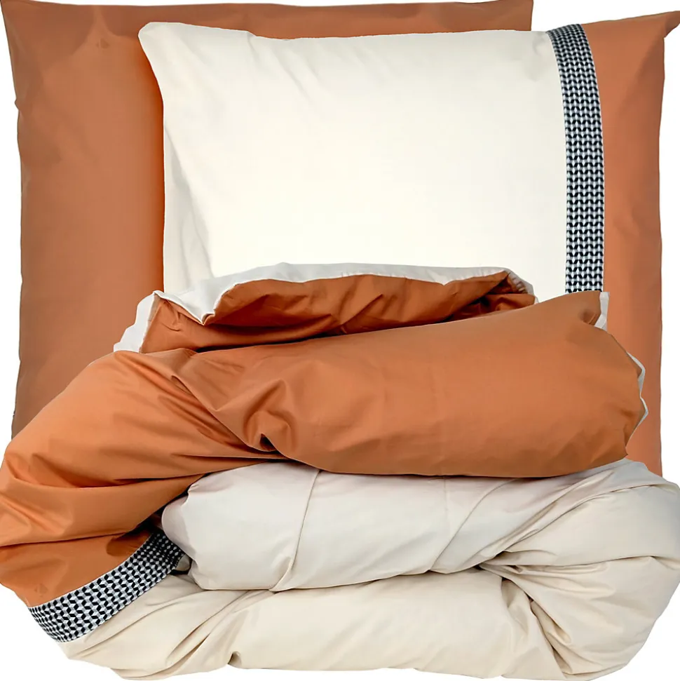 Parure de lit 140x200 cm 65x65 cm percale MACASSAR Cognac 2 pièces