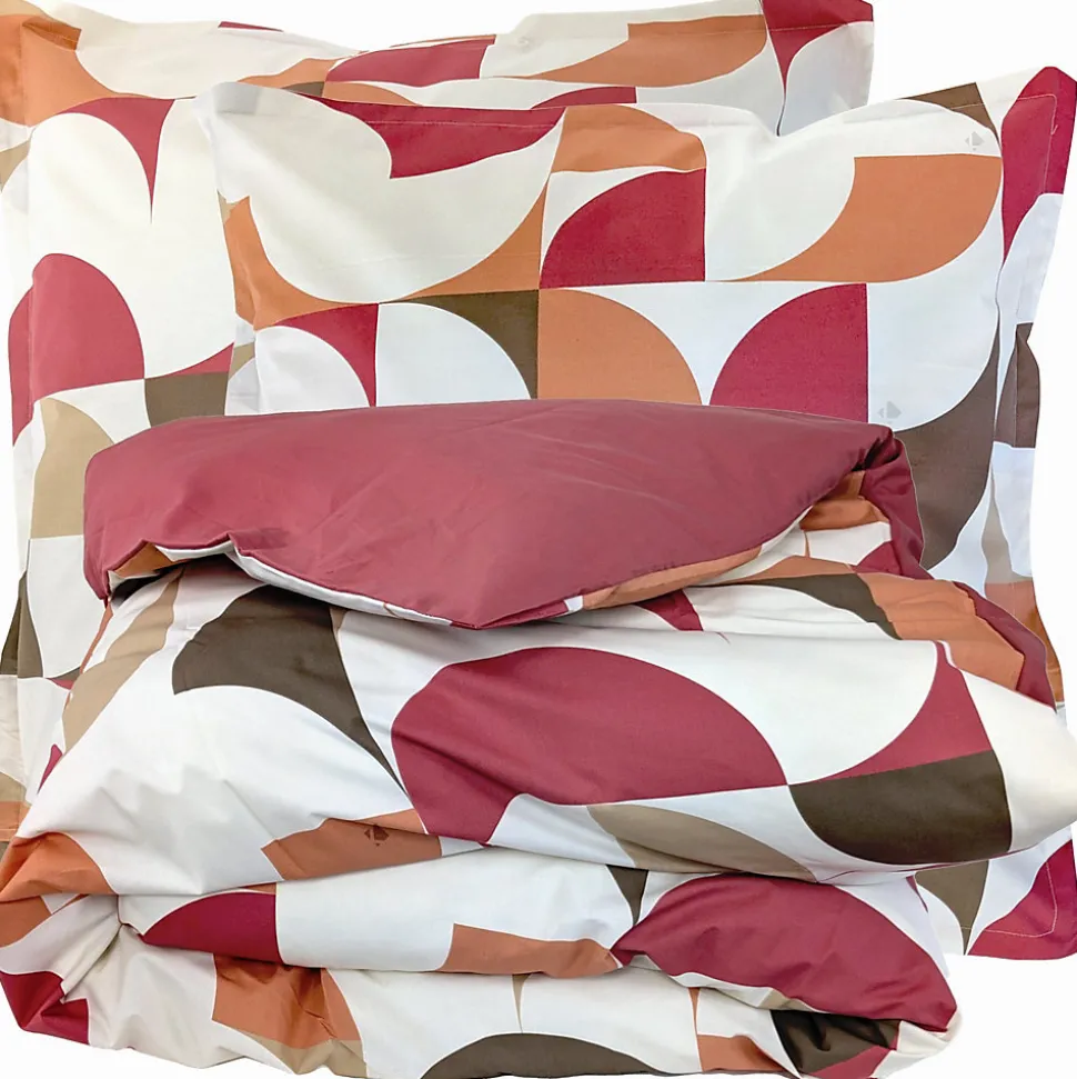 Parure de lit 140x200 cm 65x65 cm percale MODULO acajou 2 pièces