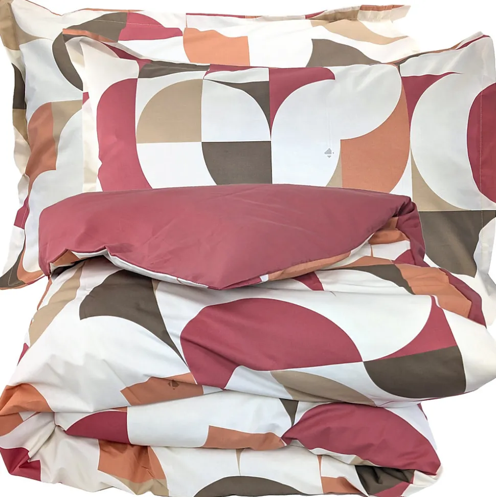 Parure de lit 260x240 cm 50x70 cm percale MODULO acajou 3 pièces