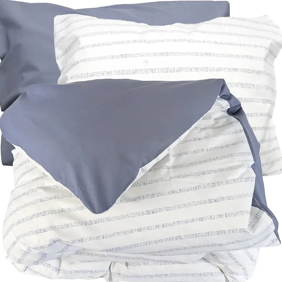 Parure de lit 280x240 cm 50x70 cm percale GABY bleu Baltique 3 pièces