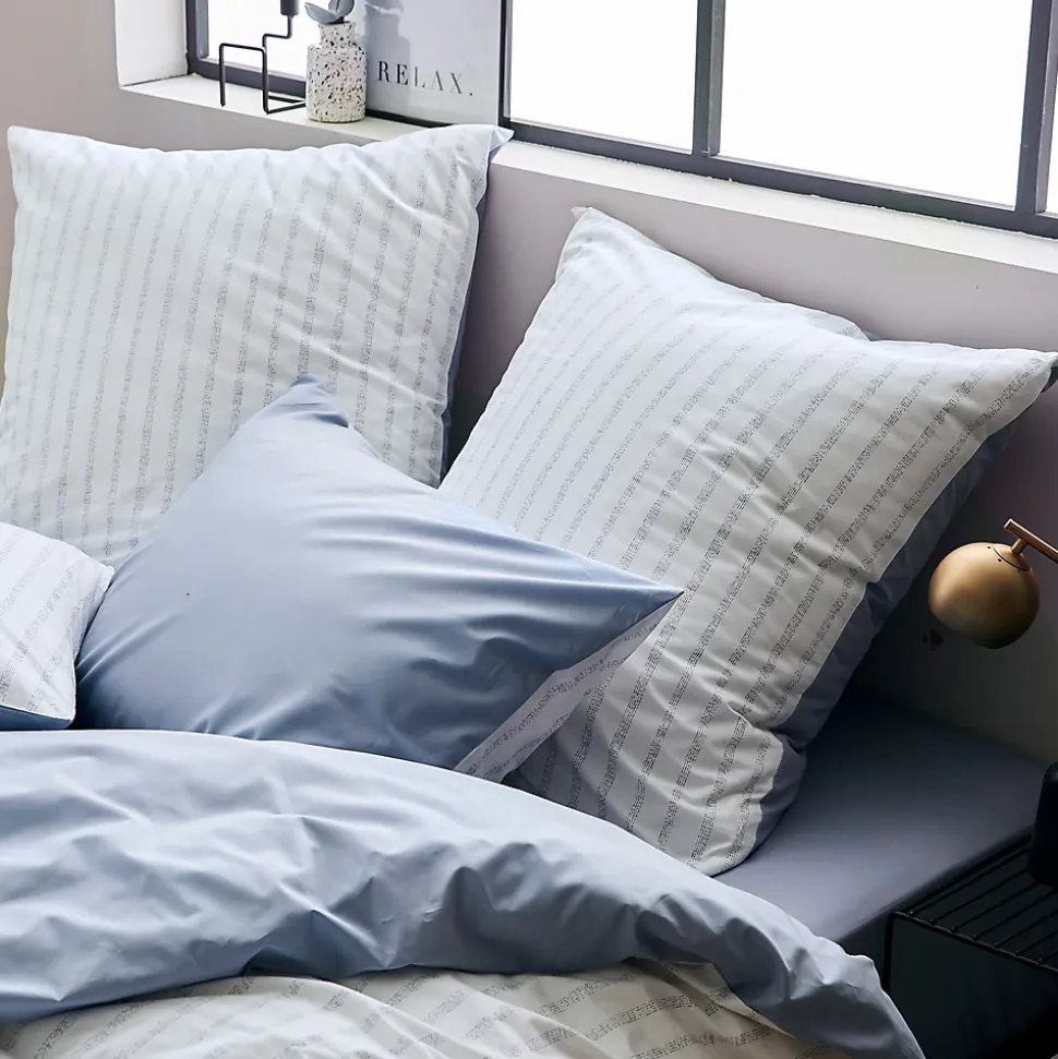 Parure de lit 280x240 cm 50x70 cm percale GABY bleu Baltique 3 pièces