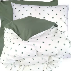 Parure de lit 260x240 cm 65x65 cm percale coton ALEX vert Kaki 3 pièces