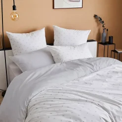 Parure de lit 260x240 cm 50x70 cm percale ALEX gris Nuage 3 pièces