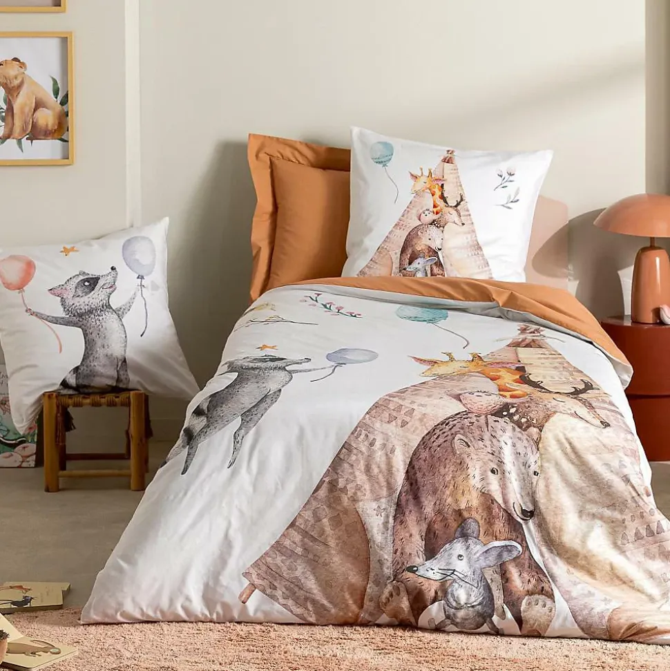 Parure de lit 200x200 cm 65x65 cm percale de coton TIPI blanc 3 pièces