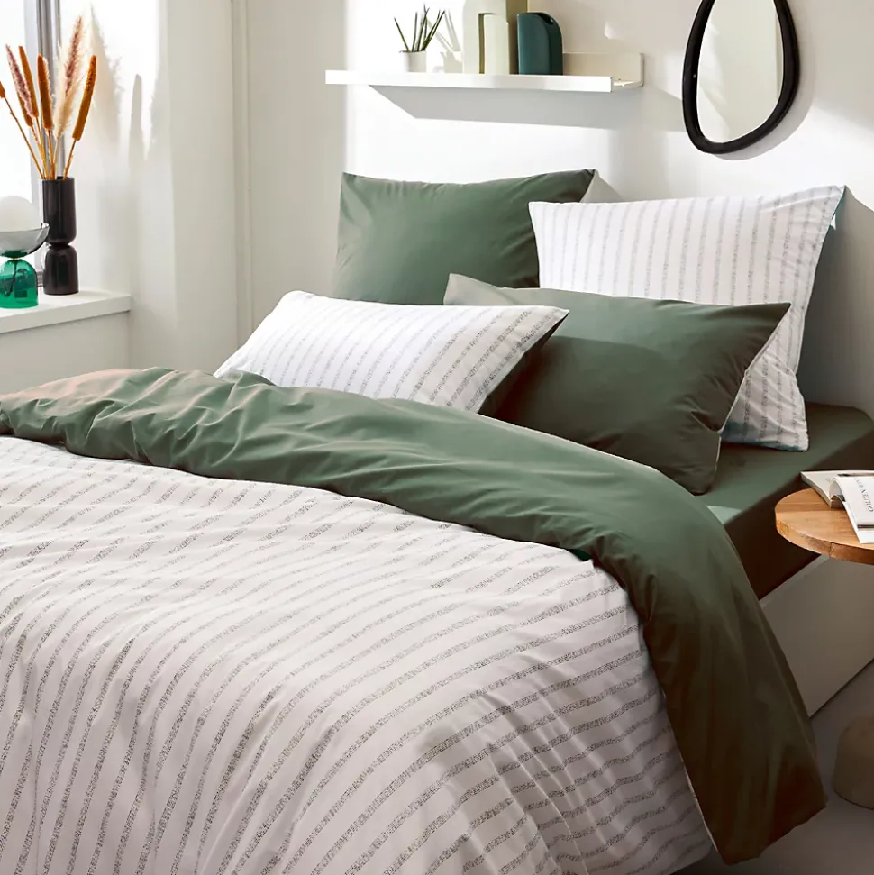 Parure de lit 240x220 cm 50x70 cm percale GABY vert Kaki 3 pièces