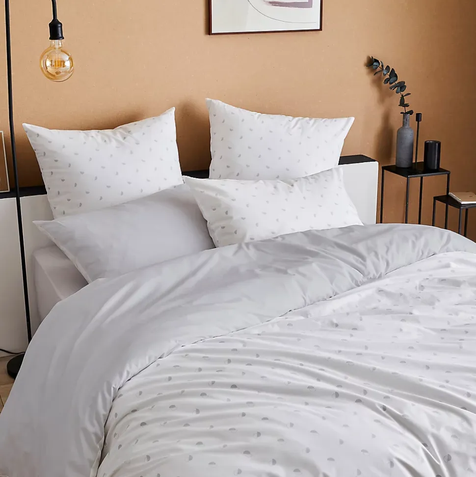 Parure de lit 200x200 cm 65x65 cm percale de coton ALEX gris Nuage 3 pièces