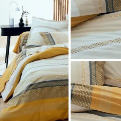 Parure de lit 260x240 cm 50x70 cm percale MARLOW Miel 3 pièces
