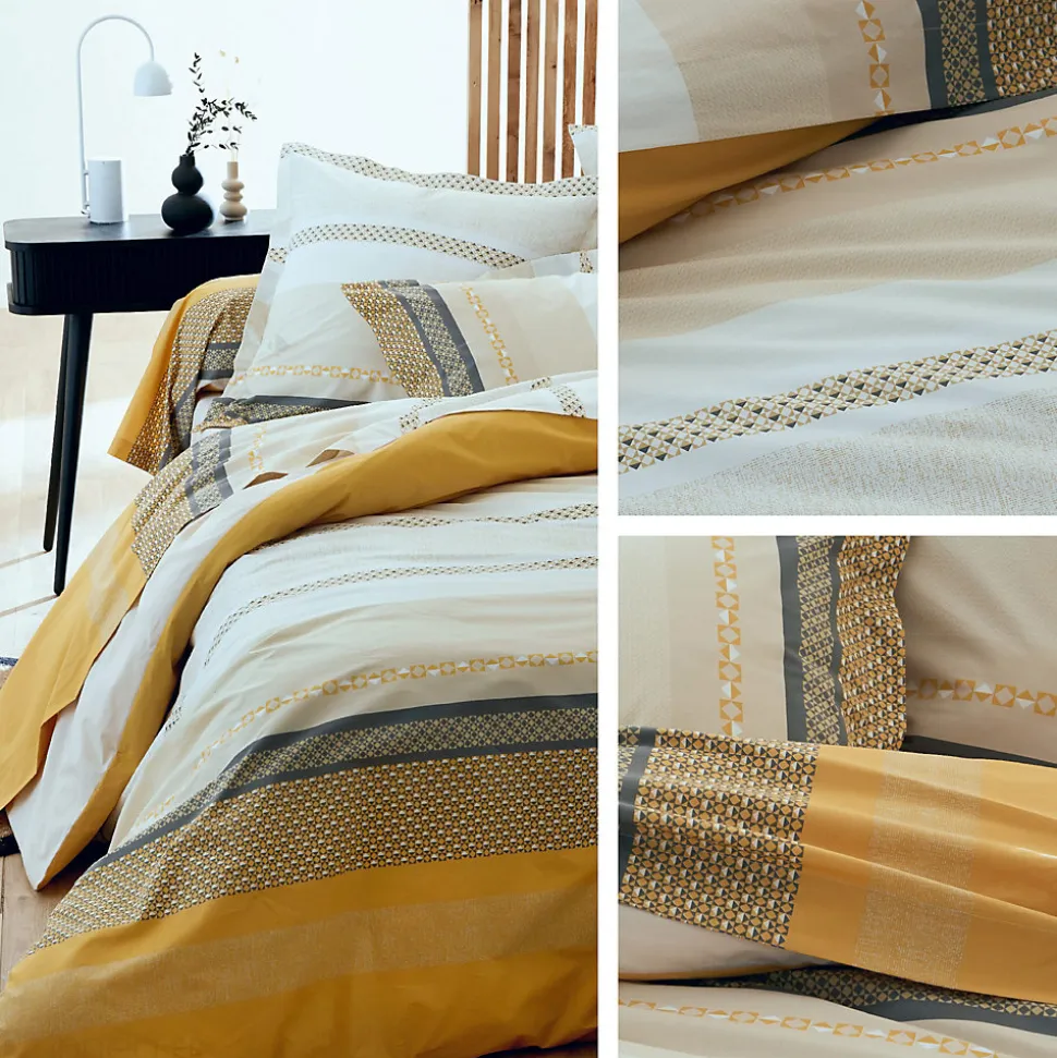 Parure de lit 260x240 cm 50x70 cm percale MARLOW Miel 3 pièces