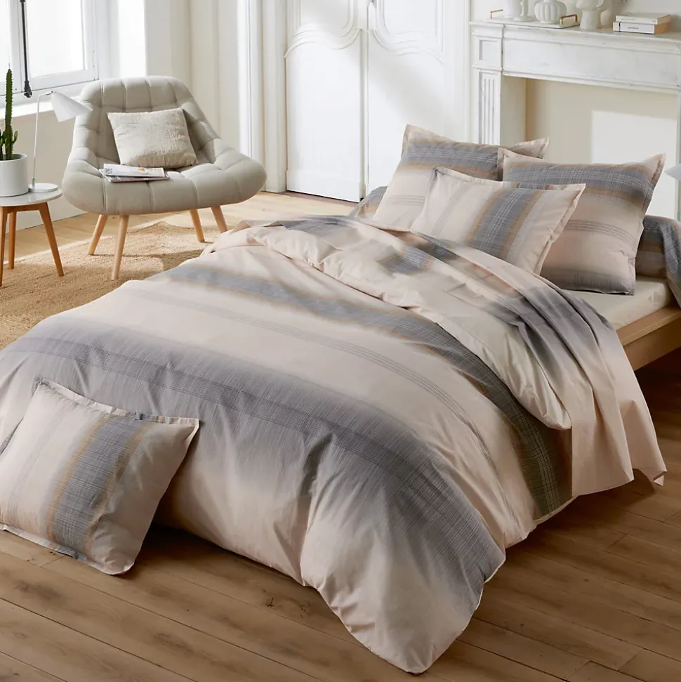 Parure de lit 200x200 cm 65x65 cm percale ESTEBAN beige 3 pièces