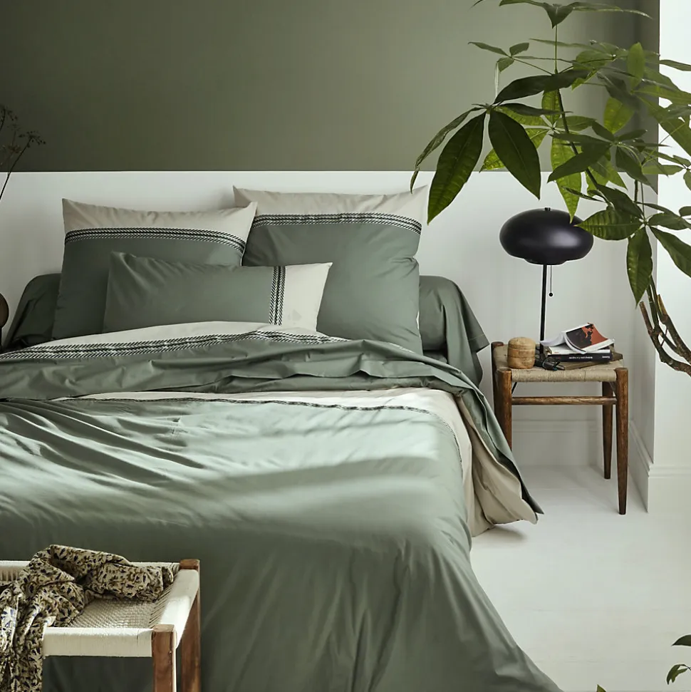 Parure de lit 280x240 cm 50x70 cm percale NOA vert Kaki 3 pièces